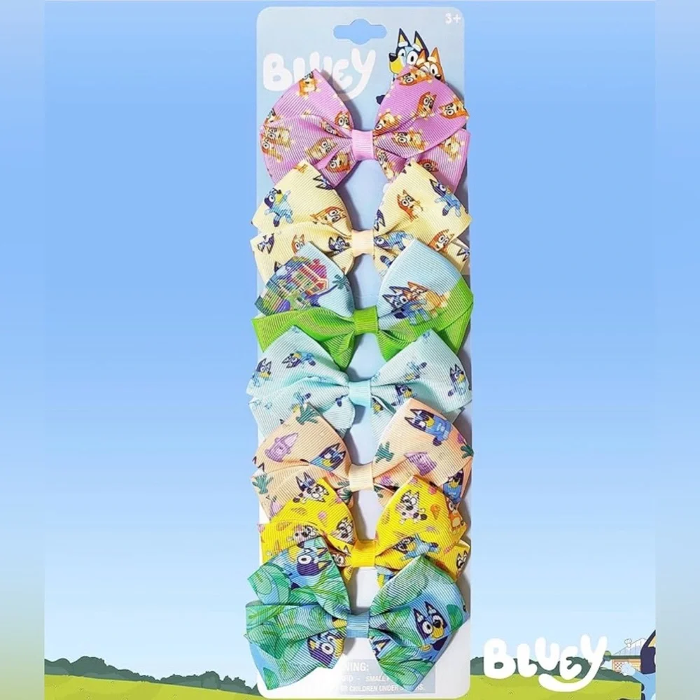 7 Piece 4 inch Bluey Colorful Cartoon Bow Set for Kids
